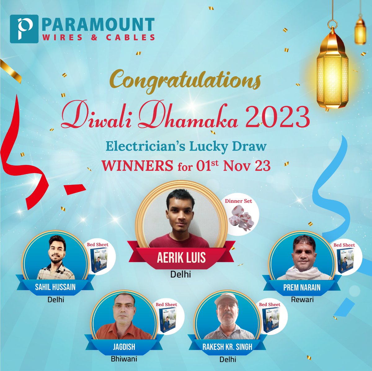 ParamountCables's tweet photo. Congratulations to All Lucky Draw Winners of Diwali Dhamaka 2023 for 1st Nov 2023
Keep scanning and win exciting prizes daily till 10th Nov 2023
#DiwaliOffer
#paramountwiresandcables
#DiwaliDhamakaOffer
#luckydrawchallenge
#paramountcommunications
#paramountparivar https://t.co/DvQBIpKv1E