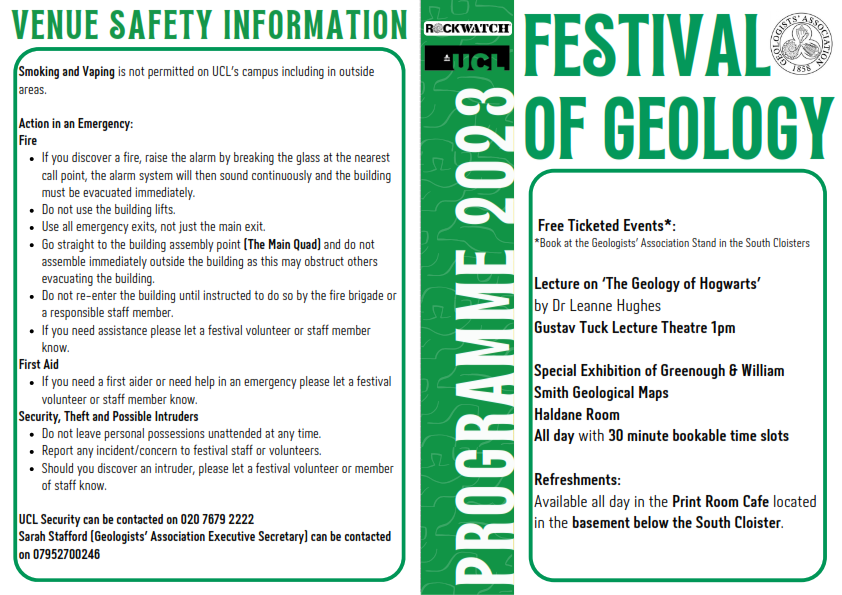 GeolAssoc's tweet photo. Join us on Saturday at the GA & @rockwatchclub family-friendly #festivalofgeology
๐Nearest tube: Warren Street, Euston Square or Euston
๐Entrance: via the main quadrangle at @ucl on Gower Street
๐Lecture & Map Exhibit are entry by ticket ONLY, available free from the GA Desk https://t.co/q276FoXCpF