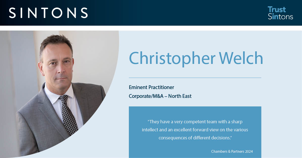 SintonsLaw's tweet photo. Trust in Sintons @ChambersGuides Rankings 2024 โ Christopher Welch is a Eminent Practitioner in the Corporate team. โThey have a very competent team with a sharp intellect.โ https://t.co/3k4gxBijbY #Chambersguide #corporate @SintonsCoCo https://t.co/umcpXmj2WQ