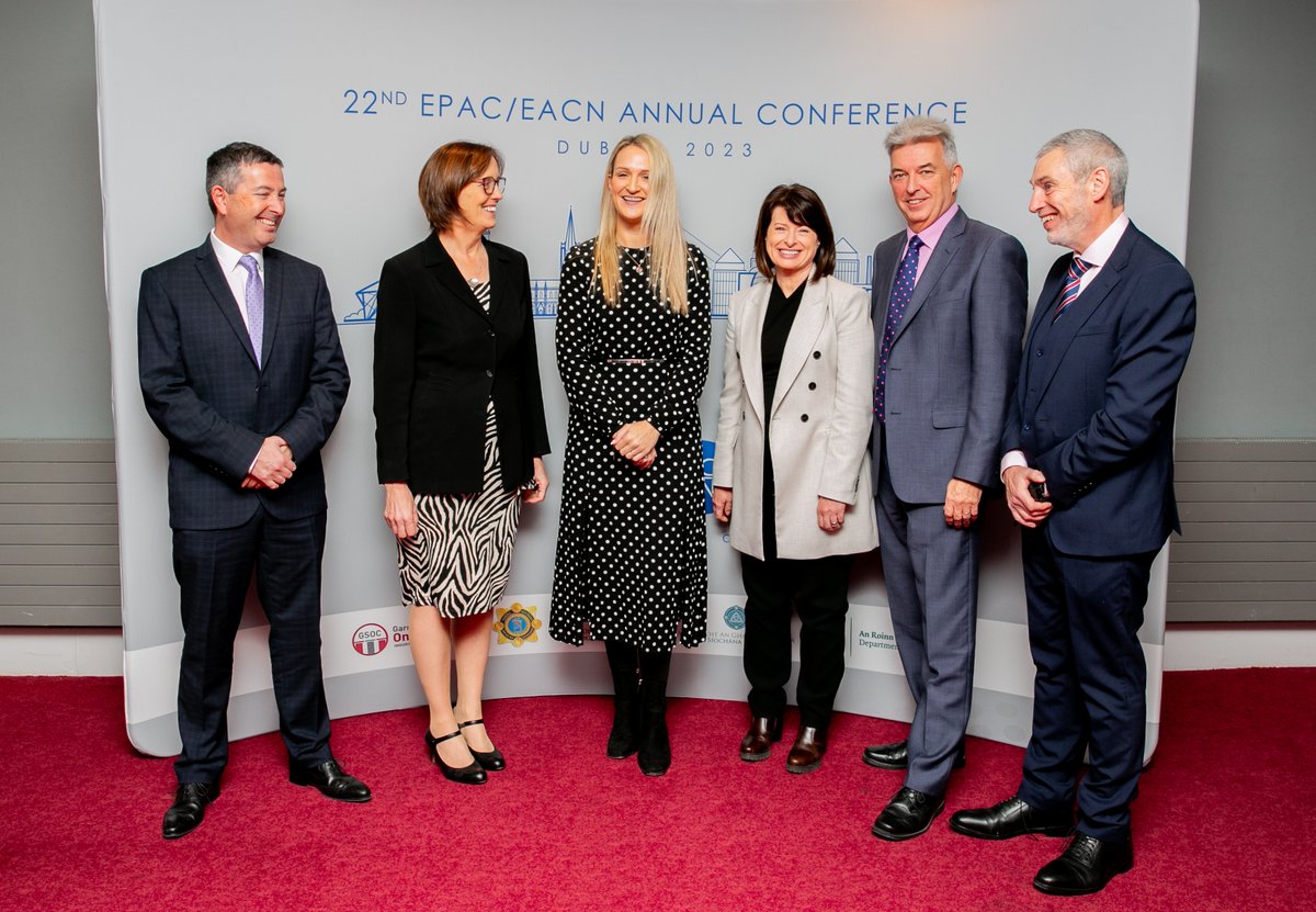 GardaOmbudsman's tweet image. Minister for @DeptJusticeIRL Helen McEntee @HMcEntee, Jonathan Roberts, Assistant Commissioner @gardainfo, Helen Hall, Chief Executive of @PolicingAuthIRL, GSOC Commissioner Emily Logan, Chief Inspector Mark Toland of @GSINSP, GSOC Commissioner Hugh Hume at #EPACEACN23