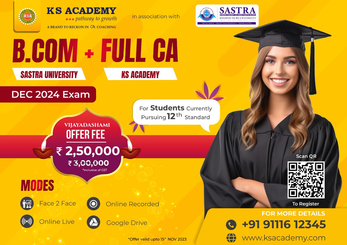 caksaravanan's tweet photo. KS Academy happily announces the Vijayadashami Offer for https://t.co/Y9S6i2Tvow + Full CA Dec 2024 ( Students Pursuing 12th standard) ✨

Check view details and Pay online: https://t.co/kfQZ45TBqZ
 
#BCOM #CAFoundation #CAintermediate #CAFinal #icai #icaiexams #icaistudents #CA https://t.co/0yDihIqNoz