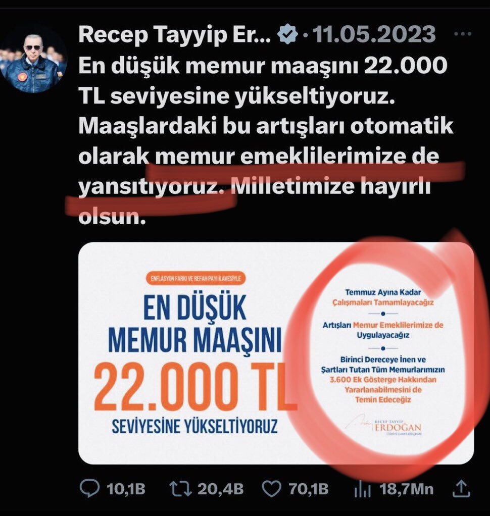 fercan1907's tweet photo. sn @isikhanvedat bu tweet 11 mayıs günü seçim sözü olarak atıldı.  Memura verilen söz yerine getirildi emekliye getirilmedi. Adalet mülkün temelidir. @RTErdogan @dbdevletbahceli @memetsimsek @_cevdetyilmaz https://t.co/OQedbVkNre
