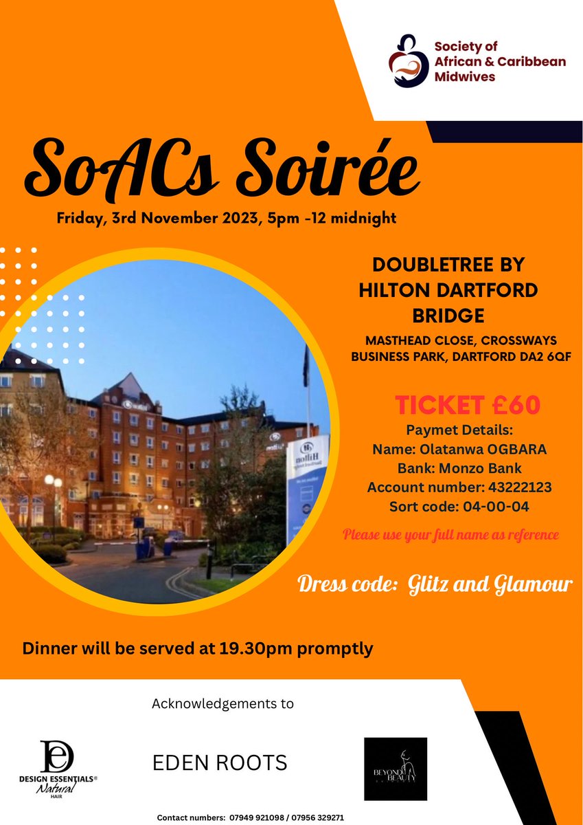 One day to go for our celebratory Soirée, please do get your tickets @CapitalMidwife @cahn_uk @NNCAUK @CNOBME_SAG @JabaliNetwork Grateful to our sponsors @designessentuk @MarshaLTJones