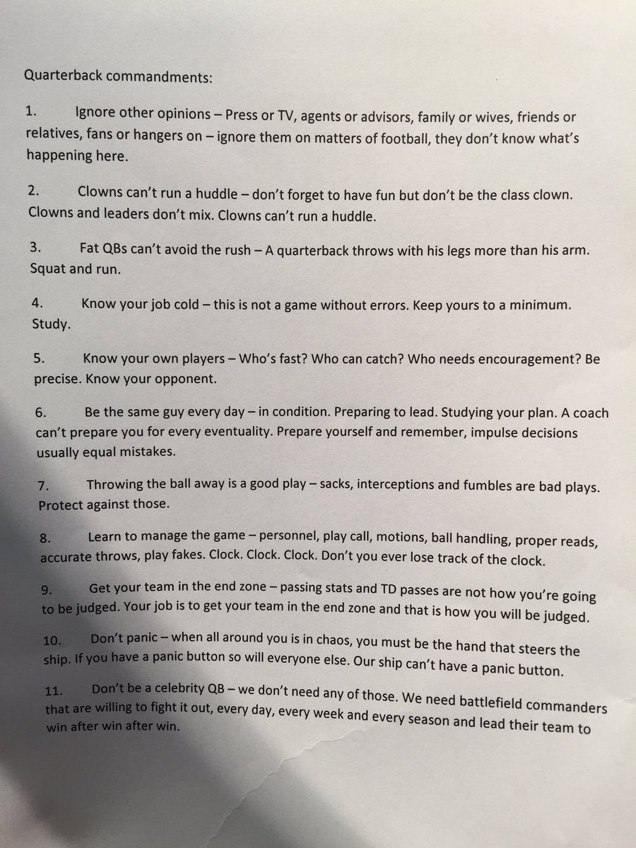 Bill Parcells QB Commandments