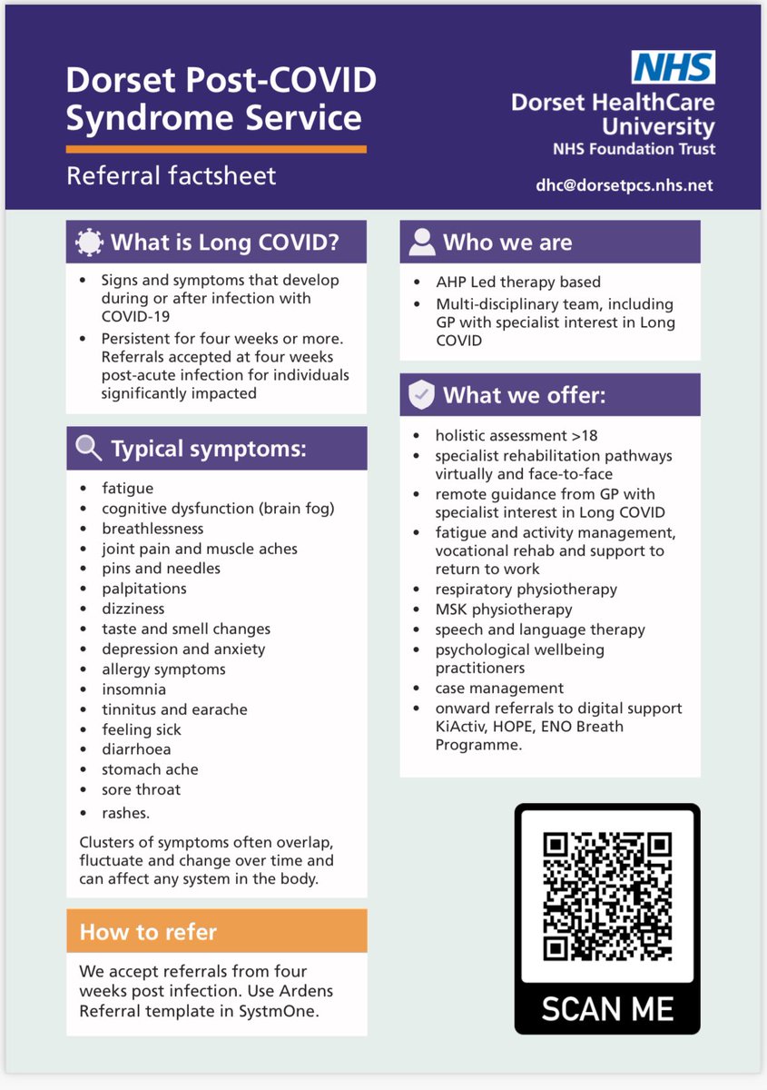 DorsetPCS's tweet photo. We have been working hard with our fabulous Comms team to put a GP referral fact sheet together about our service and what we offer! Did you know there are over 200 reported symptoms of #LongCovid spanned across 10 of the body’s organ systems! https://t.co/KxcVZPwyNK