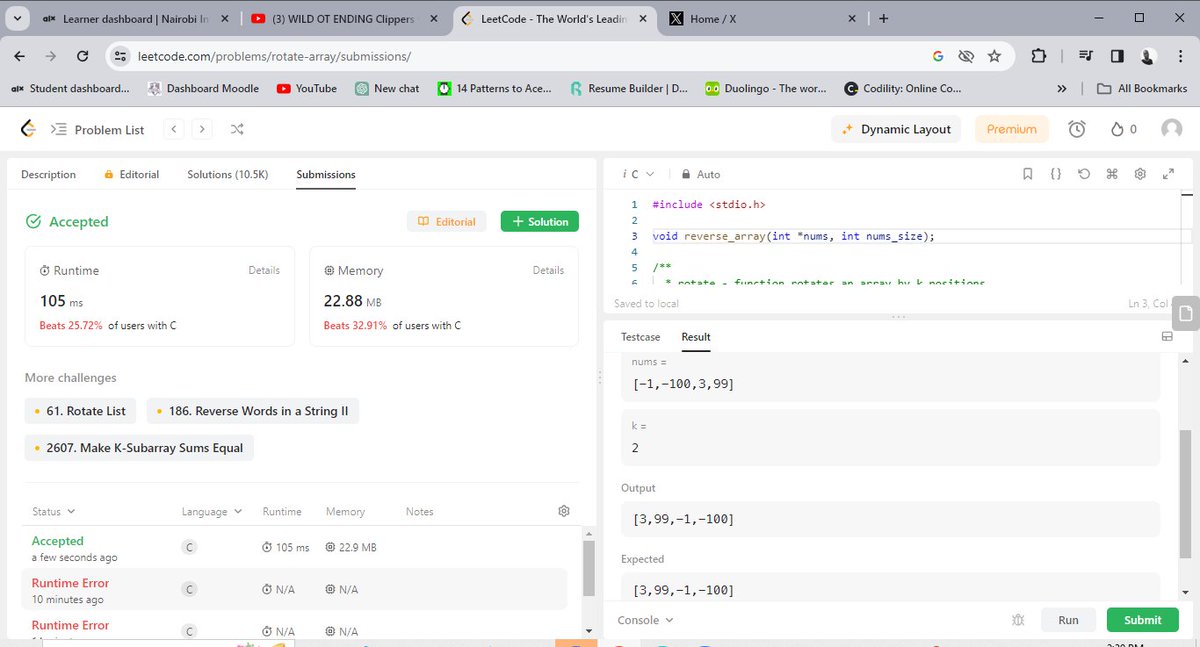 MungaSoftwiz's tweet image. It took me 3 hours to solve this one question about the rotation of an array, but it was totally worth it. As always #Cisfun !😂