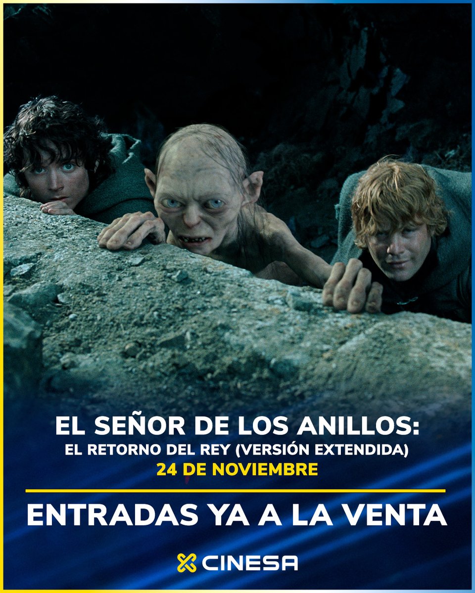 Cinesa's tweet photo. Revive las sagas más míticas 👇

El Señor de los Anillos 1: La Comunidad del Anillo
El Señor de los Anillos 2: Las dos torres
El Señor de los Anillos 3: El retorno del Rey

Compra YA tus entradas en https://t.co/EMseXikAj8 y ven a disfrutarla con nosotros 💙 https://t.co/A8uiN1U636