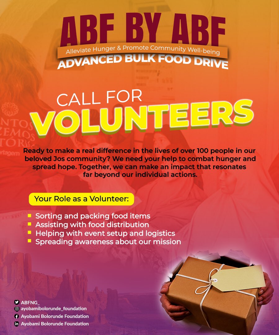 ABFNG_'s tweet photo. Join Us in Making a Difference! 

Volunteer for our Food Drive Outreach in December and help us combat hunger in the community. 

Your support can change lives. Send us a DM or an email if you'd like to be a part of this. #abfbyabf #abffooddrive https://t.co/HevV5OYZFX