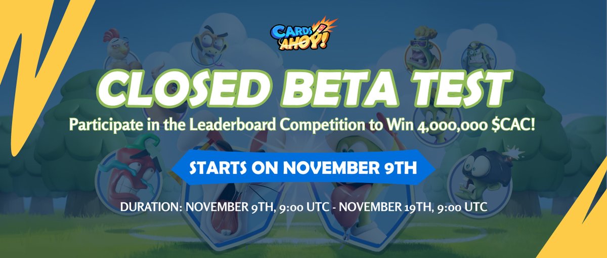 Ahoy! 💥

Here's some motivation in case you don't want to take 120 seconds to read the medium of #CardsAhoy close beta test (4,000,000 $CAC reward):

1⃣ The Close Beta test will be launched 2 days after the end of NFT Mint (Are we the most efficient game in web3? 💥).
2⃣️The