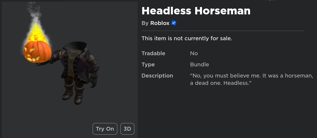 Roblox Headless Horseman has been taken off-sale.