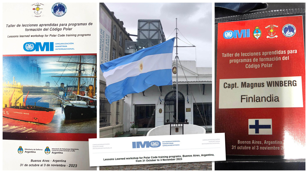 Senior instructor M Winberg is this week attending the “Lessons Learnt Workshop for Polar Code training programs (IMO)' in Buenos Aires. A key output of the workshop will be recommendations to improve the training and competence of seafarers operating in Polar Waters.
#PolarCode