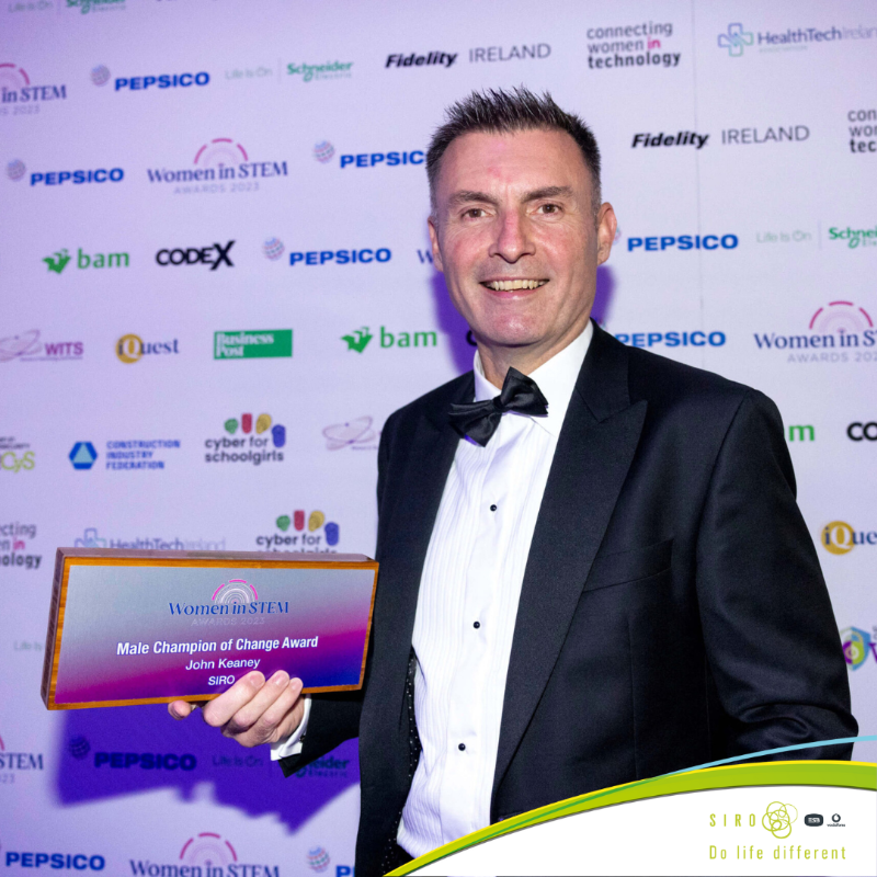SIROIreland's tweet photo. We’re proud to announce our CEO, John Keaney has won the Male Champion of Change Award in the @WomenInSTEM23 Awards! It is a great achievement to be honoured for the work that John and the SIRO team do to promote equality in the workplace.
#DoLifeDifferent #ConnectivityMatters