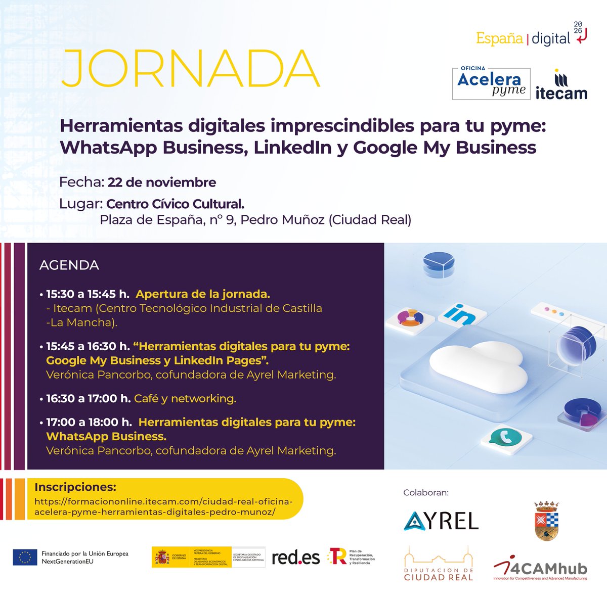 itecam_CT's tweet photo. ¡No te pierdas la próxima jornada de nuestra #OAPRural Ciudad Real de @redpuntoes ! Descubre herramientas digitales para impulsar tu negocio como #GoogleMyBusiness, #LinkedInPages y #WhatsAppBusiness.
📅4 de octubre de 09:30–12:30h
📍 Pedro Muñoz
➡️https://t.co/DPRJUujLDr https://t.co/o638aQz0ft