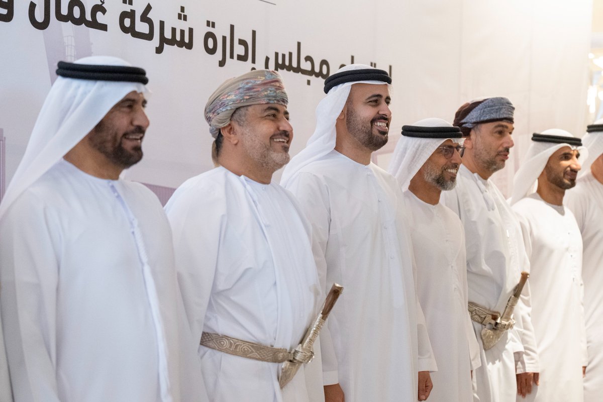 Etihad_Rail's tweet photo. H.H. Sheikh Theyab bin Mohammed bin Zayed Al Nahyan, Chairman of the Board of Directors of Etihad Rail, has attended the Board of Directors meeting for Oman and Etihad Rail Company (OER), in Muscat. The board discussed key project milestones, achievements, and innovative integrated logistics and engineering solutions for the project that will link Sohar Port with the UAE National Railway Network.