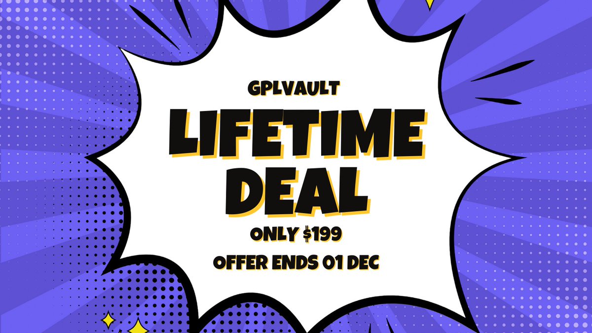 Unlock lifetime access for only $199. Ends 01 Dec. We will never repeat this deal. First and last chance. See the link for further details and be sure to read the FAQ 👀- gplvault.com/pricing/
#WordPress #BlackFriday #GPL