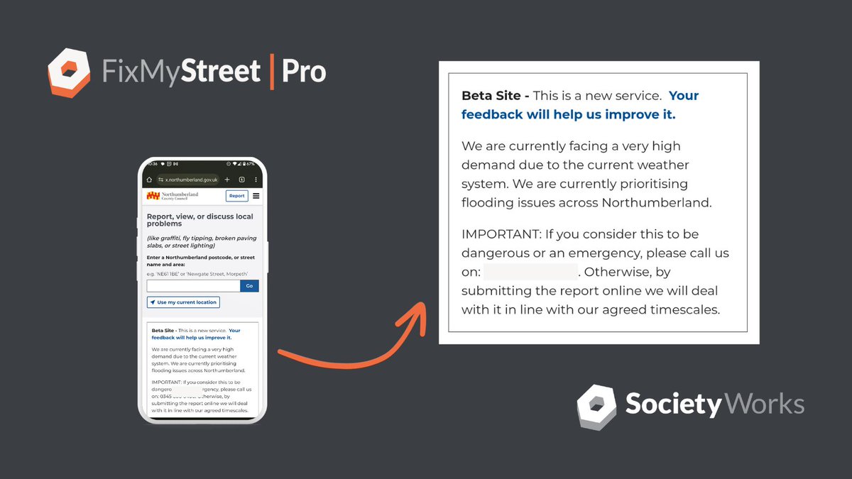 It's during weather like Storm Ciarán that a particular feature of FixMyStreet Pro comes into its own: the ability to share site-wide emergency and/or out of hours messaging. Find out more about how it works here: societyworks.org/2022/09/28/sch…