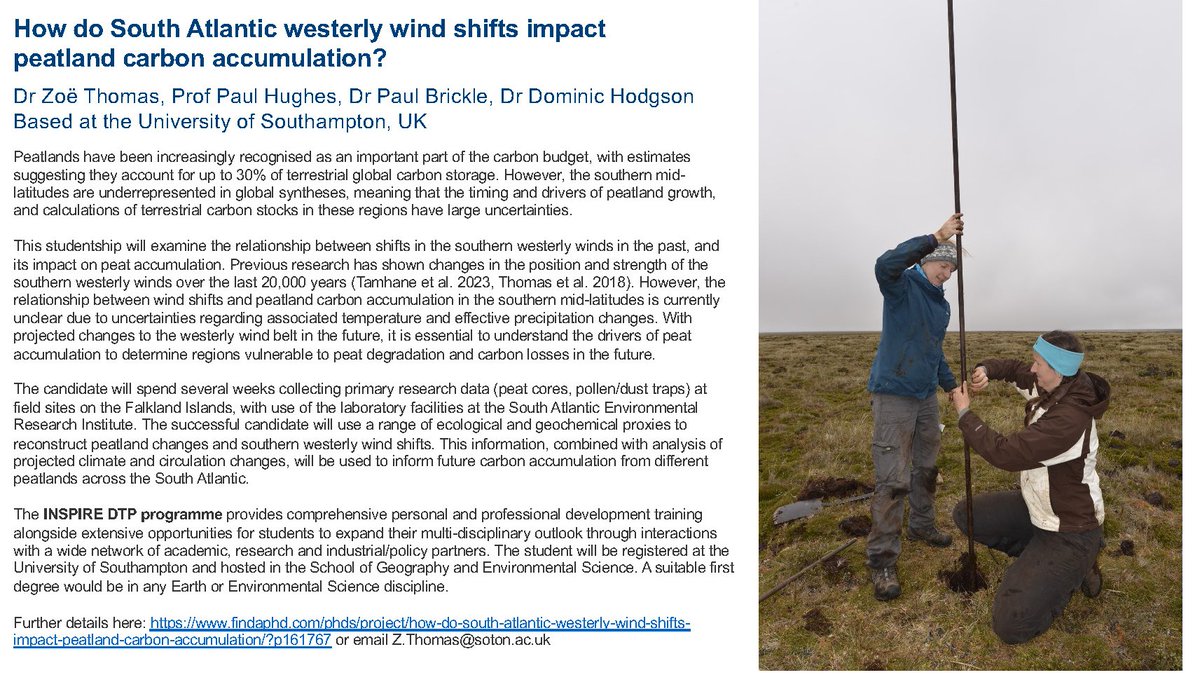 Great new #PhDOpportunity 👇👇 If your interested in #peatlands then this could be for you! for more info and to apply: findaphd.com/phds/project/h… @BAS_News @NERCscience @unisouthampton