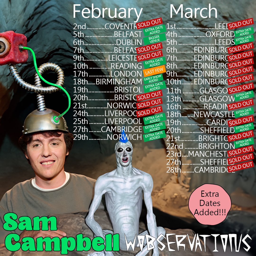 🎉 Due to phenomenal demand we've added more dates to #SamCampbell's tour!

If you've been loving him on #Taskmaster, grab your tickets now!

🎟️ samcampbelltour.com