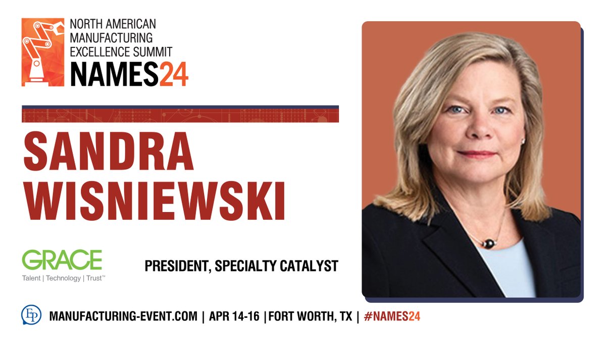 NAMES by Executive Platforms (@ep_names) on Twitter photo 🌟 Exciting News! 🌟
We're thrilled to announce that we will be joined by Sandra Wisniewski, President, Specialty Catalyst at <a href="/WRGraceCo/">W.R. Grace</a>, for an incredible panel discussion at #NAMES24!
Learn how you can get involved 👉 manufacturing-event.com
#NAMES #Manufacturing 🌟 Exciting News! 🌟
We're thrilled to announce that we will be joined by Sandra Wisniewski, President, Specialty Catalyst at <a href="/WRGraceCo/">W.R. Grace</a>, for an incredible panel discussion at #NAMES24!
Learn how you can get involved 👉 manufacturing-event.com
#NAMES #Manufacturing