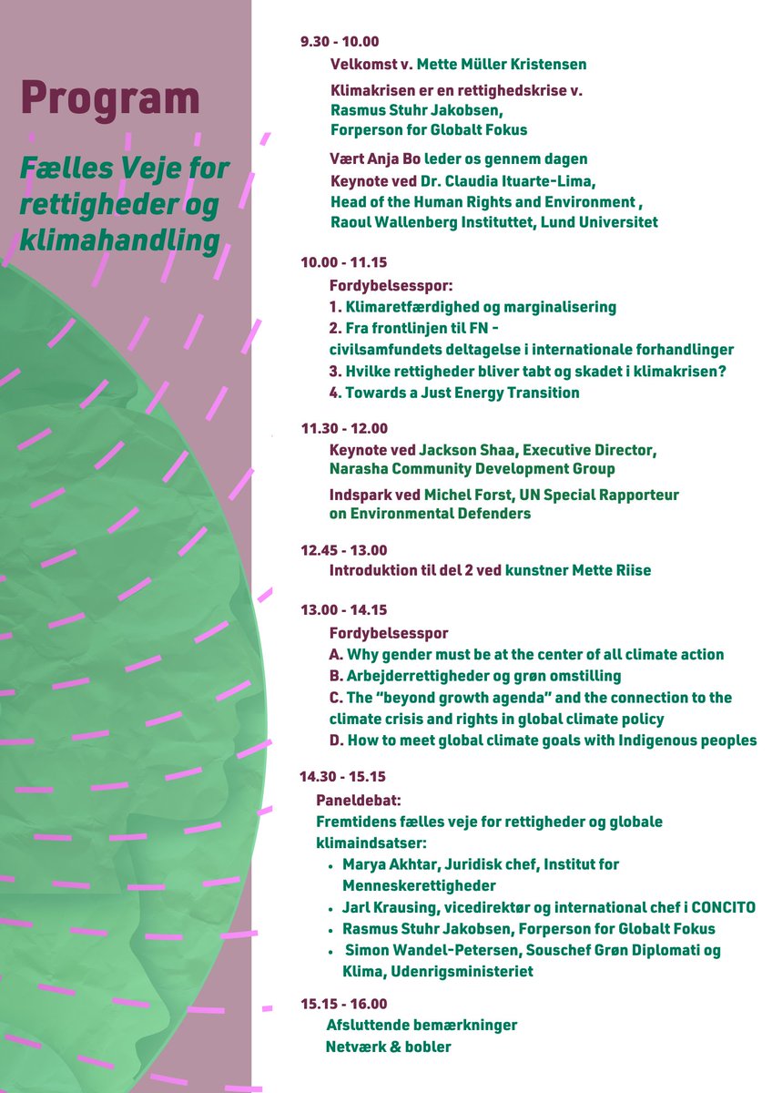 globaltfokus's tweet photo. Så har vi lagt sidste hånd på morgendagens program, og der er meldt fuldt hus!
Vi glæder os til at byde jer velkommen i DGI til konferencen ´Fælles veje for rettigheder og klimahandling´. Det bliver en dag fyldt med viden, fordybelse, dilemmaer, dialog og inspiration. https://t.co/GEuphI89UG