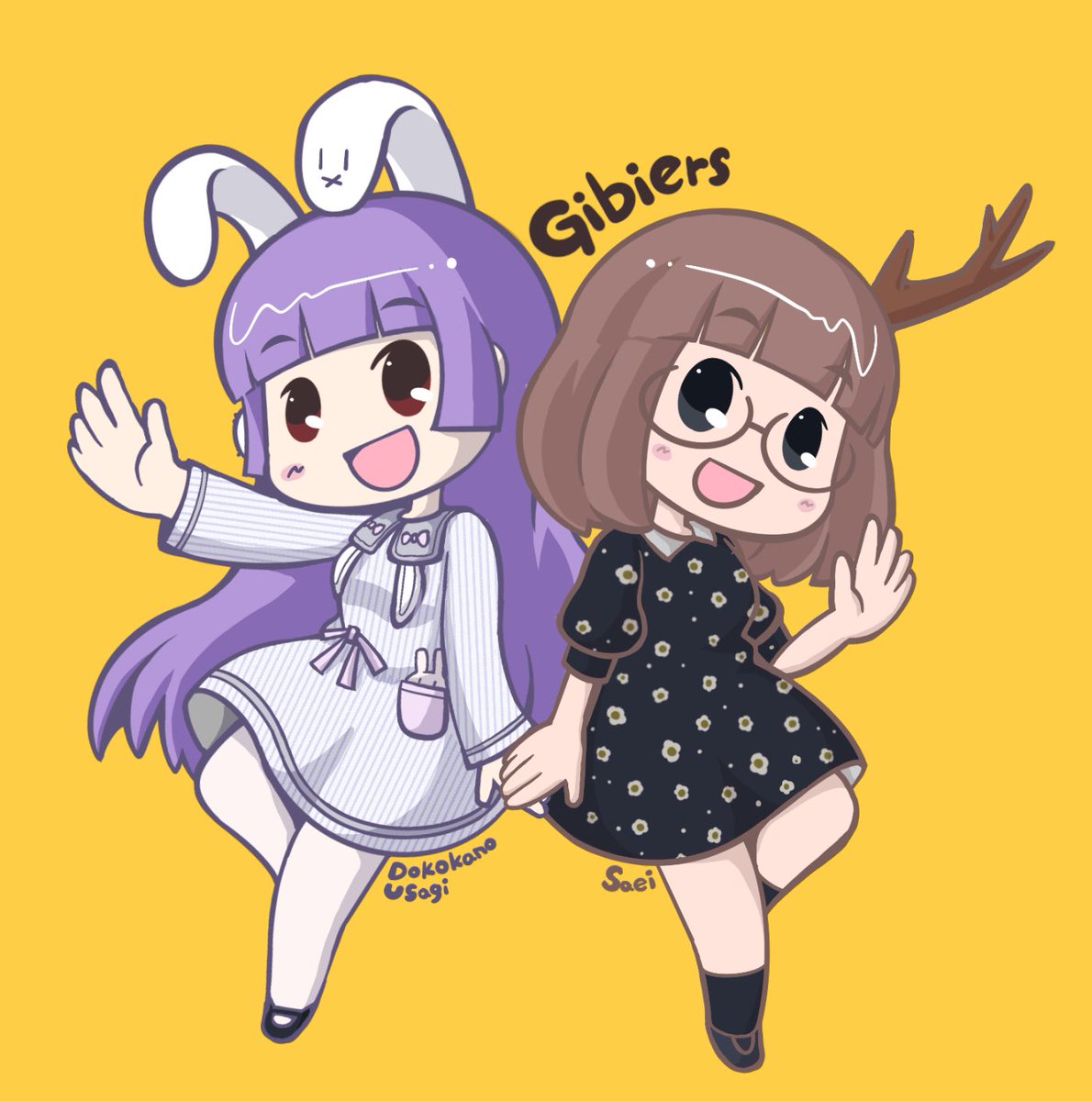 jiujiu_3's tweet photo. ペーパークラフトを作らせていただいた皆さんを勝手に描く企画。ドコカノうさぎさん（@patsupyon ）と沙影さん（@SaeiGibiers ）のグループ「ジビエーズ」です。ペパクラの思い出は角のデカい！！🦌配信番組「ジビラジ」をイメージしてラジオスペースも作りました。 https://t.co/d3LtjTKzT2