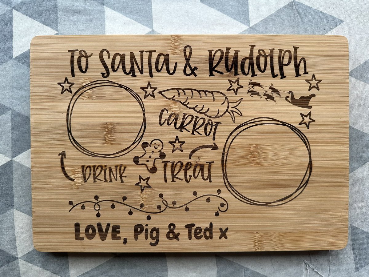 🆕⭐️💥Coming soon to our little shop…did this last night on our laser. 

Bamboo board with this engraved onto it, we will personalise who it’s from (🐷&🧸 here😊) for you. 

Great for your little ones at #Christmas 

#mhhsbd #elevensieshour #NewProduct #EtsySeller #HandmadeInUK