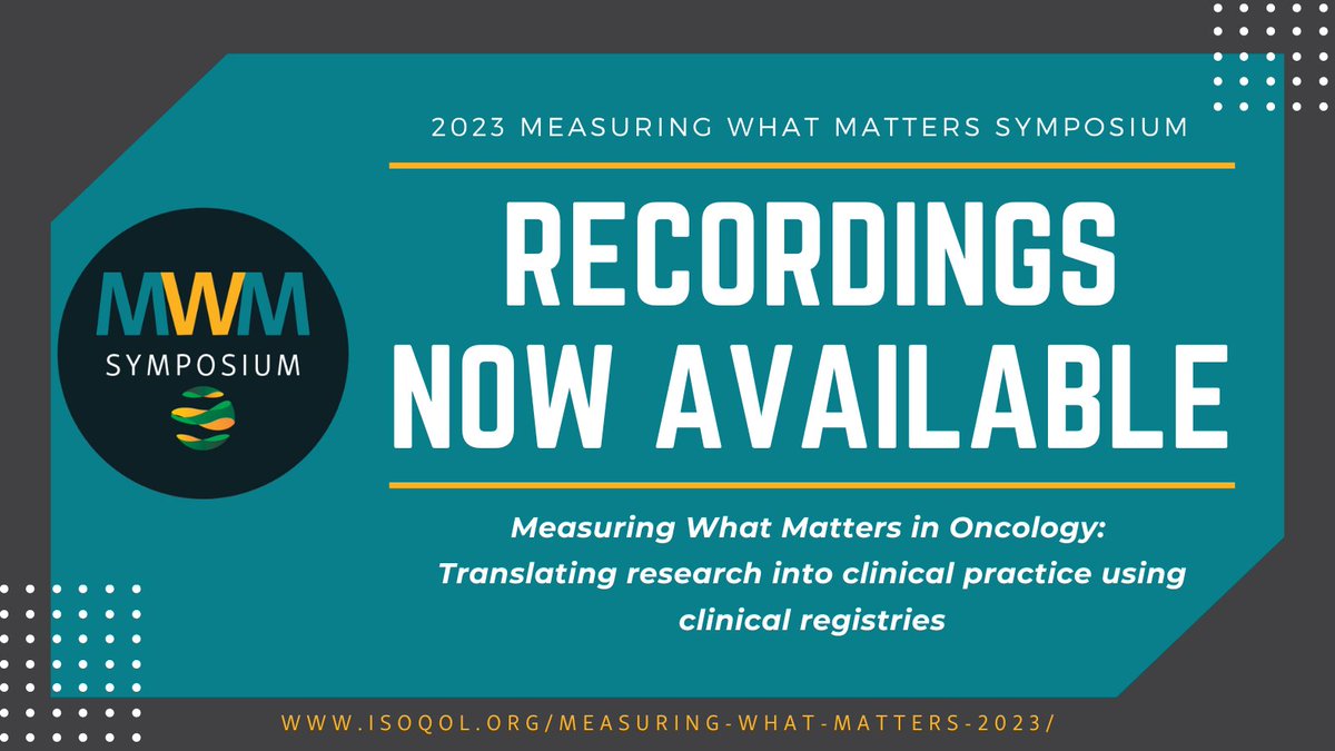 Are you interested in patient-reported outcome measures and oncology? Check out the on-demand recordings for this year's #MWMsymposium! This symposium covers translating research into clinical practice using clinical registries. 

Learn more: pathlms.com/isoqol/events/…