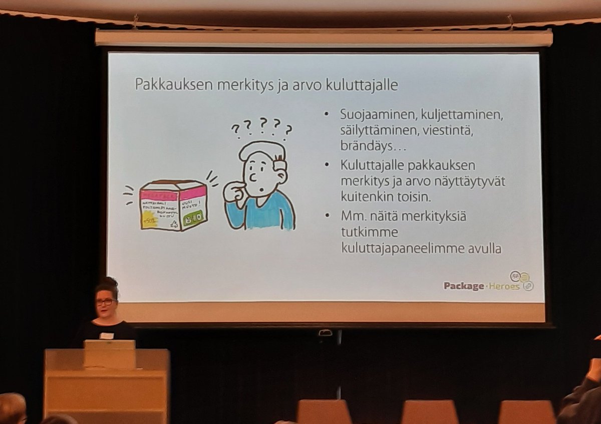 Kuluttajapaneelin tuloksia: kuluttajalle pakkauksen arvo on käytettävyydessä ja usein se tunnistetaan vasta, jos pakkaus ei toimi. Käytön jälkeen pakkauksesta täytyy päästä eroon - lajittelun helppous korostuu. Kierrätyksen edistämisen kannalta tärkeää <a href="/PackageHeroes/">Package-Heroes</a> <a href="/SonckKirsi/">Kirsi Sonck-Rautio</a>