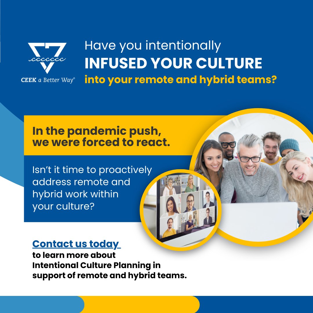 ceekllc's tweet photo. Craft your intentional playbook for clarity and success in every environment—remote, in person, and hybrid (whatever that means for you). We can help you tailor your Intentional Culture to thrive no matter where you are. #RemoteWork https://t.co/XHYrvsx0b1