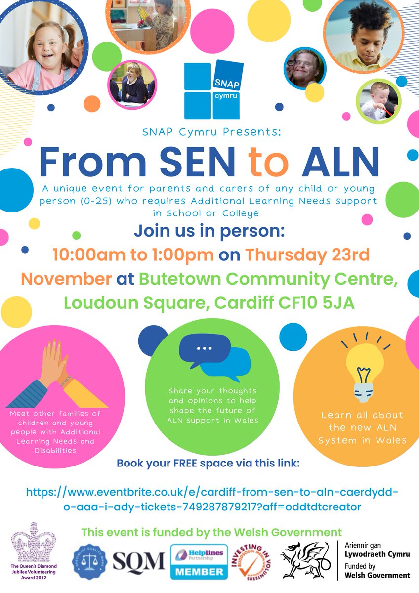 SNAPcymru's tweet image. CARDIFF, THERE'S 2 DAYS TO GO! 😀

Don't forget if you haven't already, you can reserve your FREE space on Eventbrite now using the link below!

We look forward to seeing you all!

eventbrite.co.uk/e/cardiff-from…

#SNAPCymru #Cardiff #AdditionalLearningNeeds #ALN #SENToALN #CardiffEvents