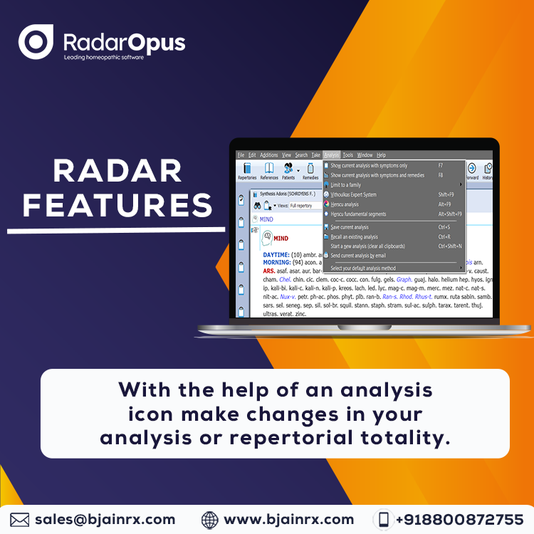 bjainrx's tweet photo. ** 𝗥𝗮𝗱𝗮𝗿𝗢𝗽𝘂𝘀 𝗙𝗲𝗮𝘁𝘂𝗿𝗲

In #RadarOpus Homeopathy Software, With the help of an analysis icon make changes in your analysis or repertorial totality.
.
.
#Homeopathic #homepath #Radaropusindia #homeopathysoftware #radaropussoftware #bjainrx #DidYouKnow #EveningNews https://t.co/gFbSKVu3FM