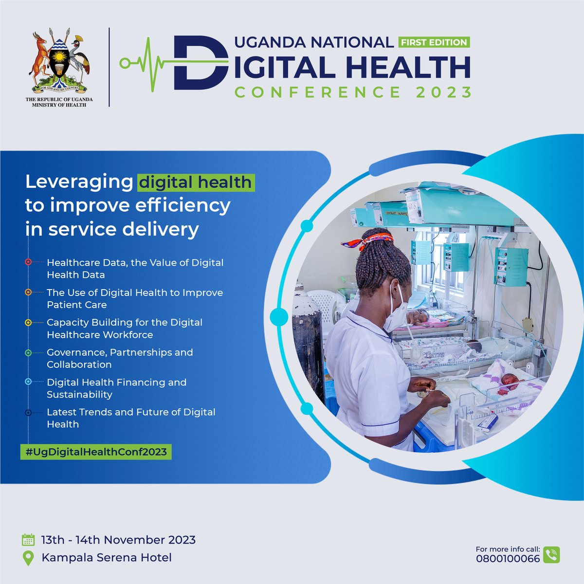 Digital technologies have become essential for global health and health service delivery. Join the @MinofHealthUG for a two-day conference (13th to 14 Nov 2023), the first of its kind happening at Kampala Serena Hotel #UgDigitalHealthConf2023