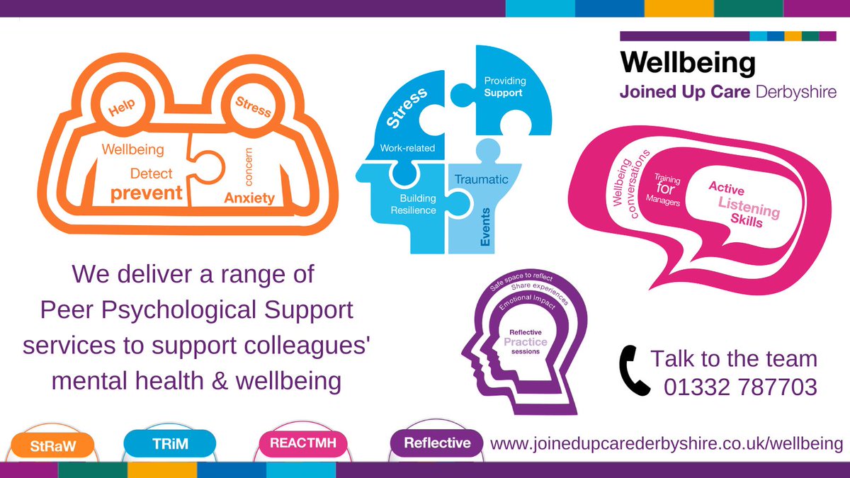 It's #InternationalStressAwarenessWeek 

Your JUCD wellbeing team deliver a range of Peer Psychological Support to help colleagues who may be feeling stressed

StRaW - Individual support
TRiM - Trauma support
Reflective Practice - guided group support
REACTmh - training for staff