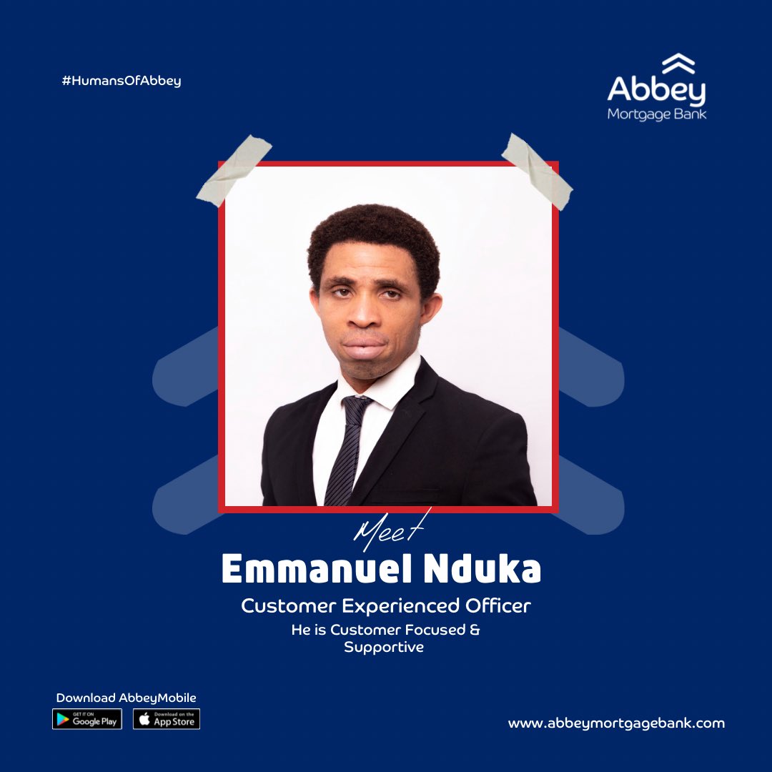 AbbeyBankplc's tweet photo. Meet Emmanuel Nduka, our Human of the Week at Abbey! Emmanuel is a great Customer Experience Officer known for his friendly and supportive nature.
#AbbeyMortgageBank
#HumansofAbbey https://t.co/9GWecuhHAh