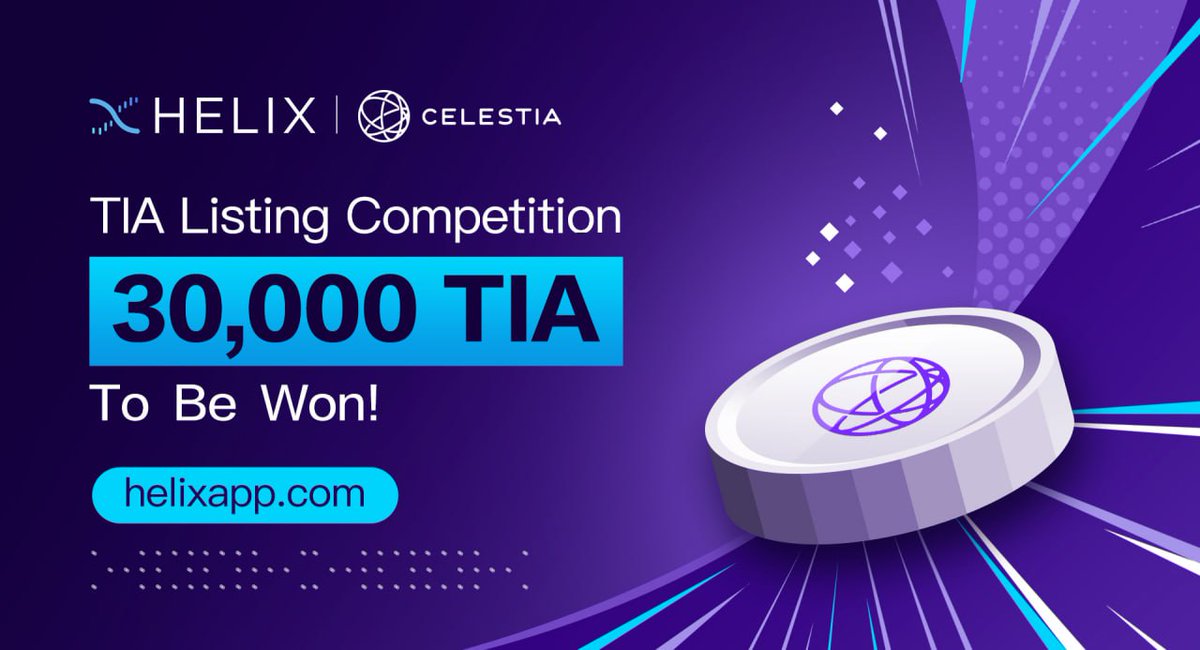 .<a href="/HelixApp_/">Account moved to @HelixMarkets</a> 에서 30,000 달러 가치의 $TIA 보상이 걸린 셀레스티아 스팟 마켓이 오픈되었습니다!

Helix는 이제 $TIA 를 상장하는 세계 최초의 거래소입니다. 수수료는 0이며 최고의 보상을 누려보세요.

📚 자세히 읽기: helixapp.xyz/3QnbWLo
⚡️ TIA 거래하기: helixapp.xyz/47cnBnb