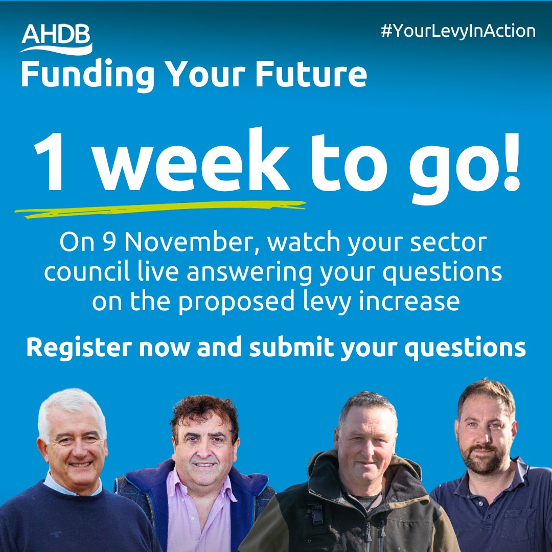 TheAHDB's tweet photo. We're hosting 4 live online events for levy payers on 9 Nov where sector chairs will discuss the proposed levy rise with a Q&amp;A.

Submit your Q's by video, when you register for the livestream or on the day.

Video Q's👉https://t.co/zfgkzXYozO
Register👉https://t.co/vVgkPPAzSX https://t.co/7xv71X5HIc