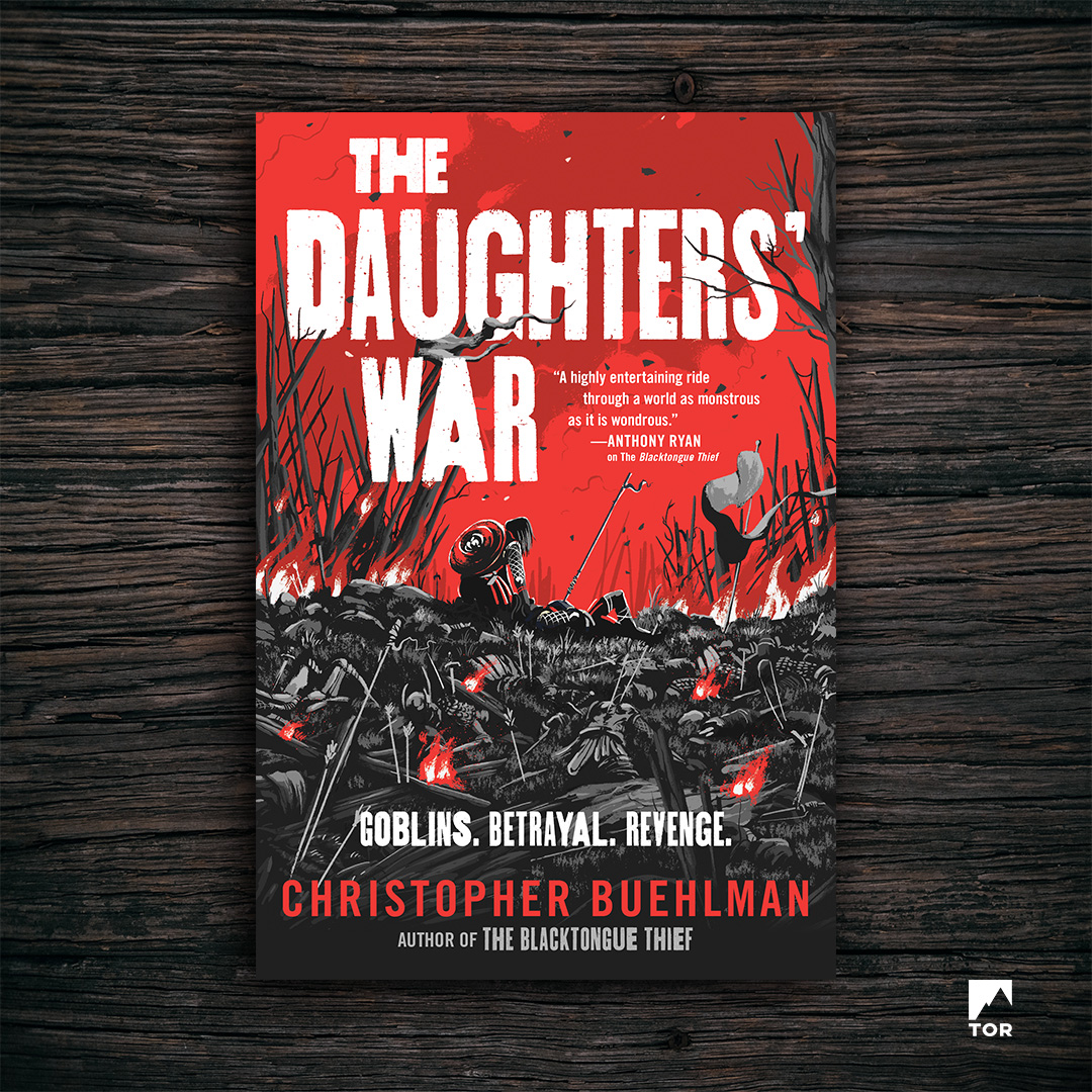 Enter the fray in this new adventure from @Buehlmeister, set during the war-torn, goblin-infested years just before #TheBlacktongueThief. Check out the final cover of #TheDaughtersWar here and add it to your shelves on 6/25/24!

Cover 🎨: <a href="/marie_bergeron/">Marie Bergeron ✏️</a> 

us.macmillan.com/books/97812508…