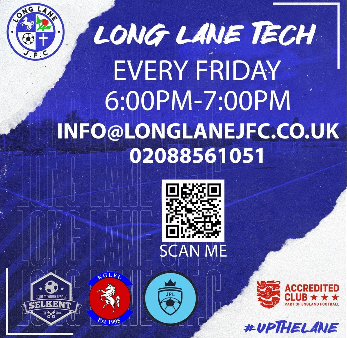longlanejfc's tweet image. Term 2 of Friday Night Football kicks off this Friday! 
Secure your spot by scanning the QR code. Join us for soccer training on our 3G astro in Greenwich, London. Don't miss out! 
#upthelane #soccertraining #FNF