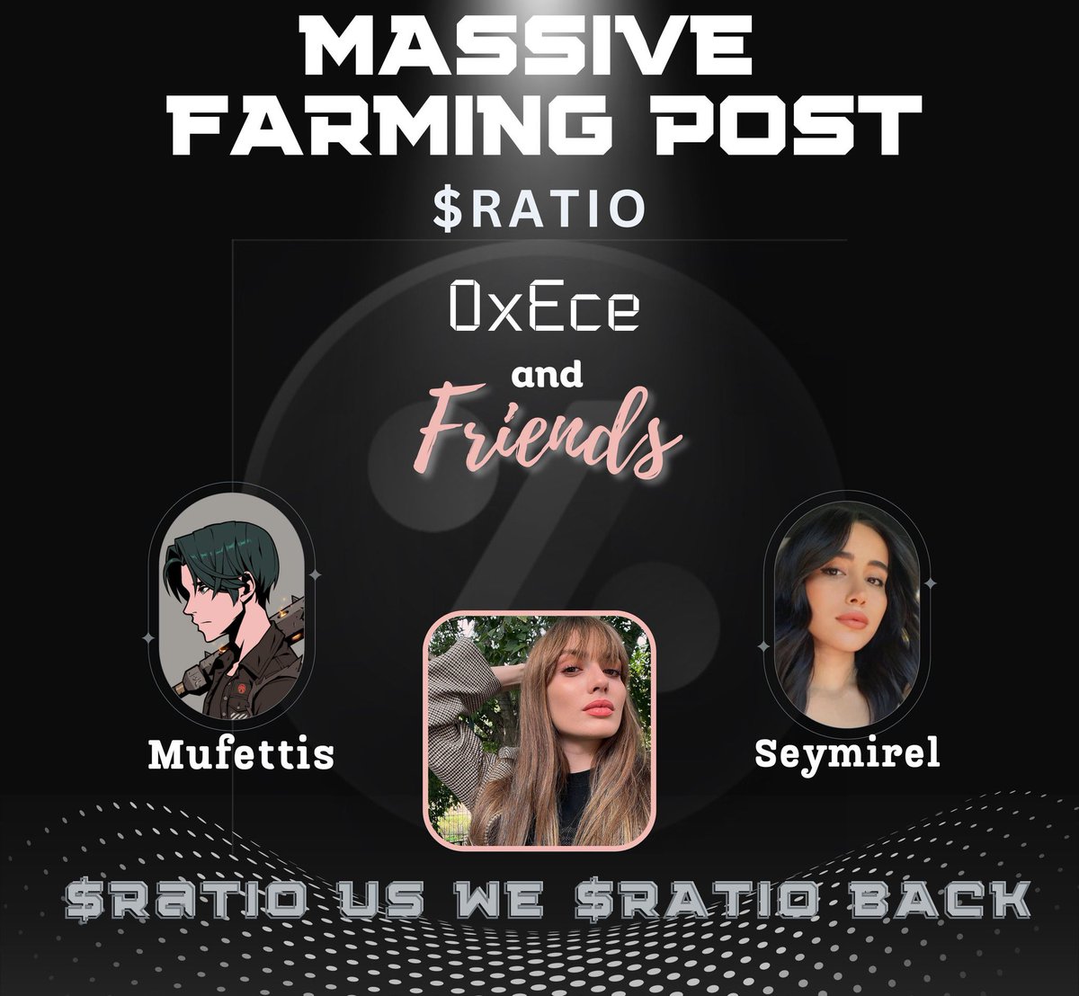 0xece's tweet photo. Last 24 hours left for Epoch 1 to end🚨

🌾FARMING POST🚜

1️⃣Follow @0xece &amp; @Seymirel &amp; @nftmufettisi 
2️⃣ Quote with $RATIO
3️⃣ Comment with $RATIO 
4️⃣ $RATIO us, we’ll $RATIO 

You → All steps = 1.000.000 Points 👑

Come on, lets farm @ethratio 💃💃 https://t.co/egFP7LXPLp