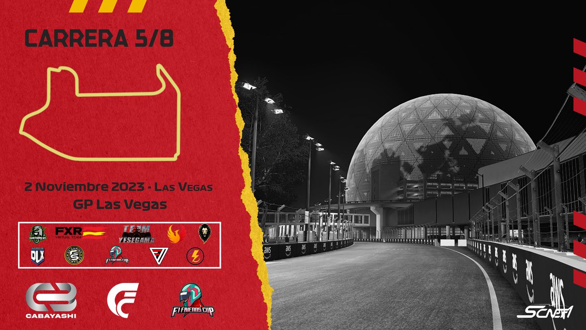 #SCNEF1 | 🎰 ¡Hoy toca el GP Las Vegas!

🇺🇸 Esta noche debuta un circuito nuevo en la SCNEF1, hoy viajamos hasta Nevada para disputar la quinta carrera de la temporada.

🎙️ Te lo cuenta <a href="/SSambreel/">Lobatoburgales99</a> en nuestro Twitch...

📺 twitch.tv/f1friendscup

🔥 ¡Suerte a todos!