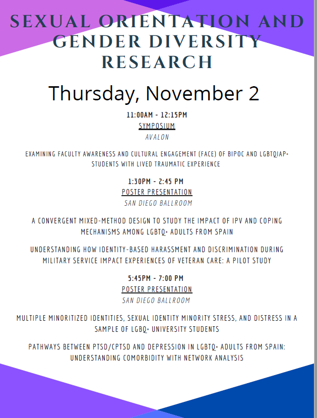 If you are at ISTSS, check out these LGBTQIA+ focused presentations today! <a href="/ISTSSnews/">ISTSS</a>