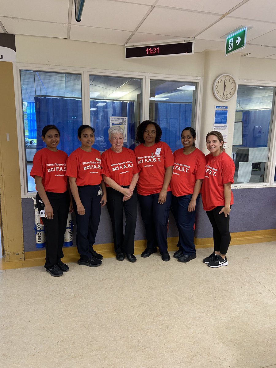 CnTuh's tweet photo. Celebrating World Stroke Day in TUH today! #timeisbrain#thinkfastactfast @ronancollins7 @Irishheart_ie @sascoveney @AmbulanceNAS @ed_tuh @WStrokeCampaign @Em_Murt https://t.co/URdmJkQsLq