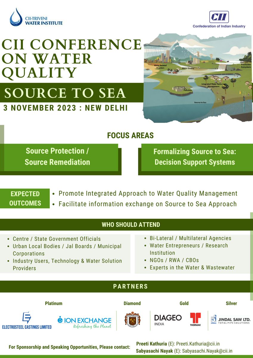 ElectrosteelG's tweet photo. #ElectrosteelCastingsLtd is the proud sponsor of the CII Conference on ‘Water Quality: Source to Sea’ on 3 November 2023, at IHC, New Delhi.
.
https://t.co/E9tVOTroe1
#technologythatcares https://t.co/XtpCGVWXjc