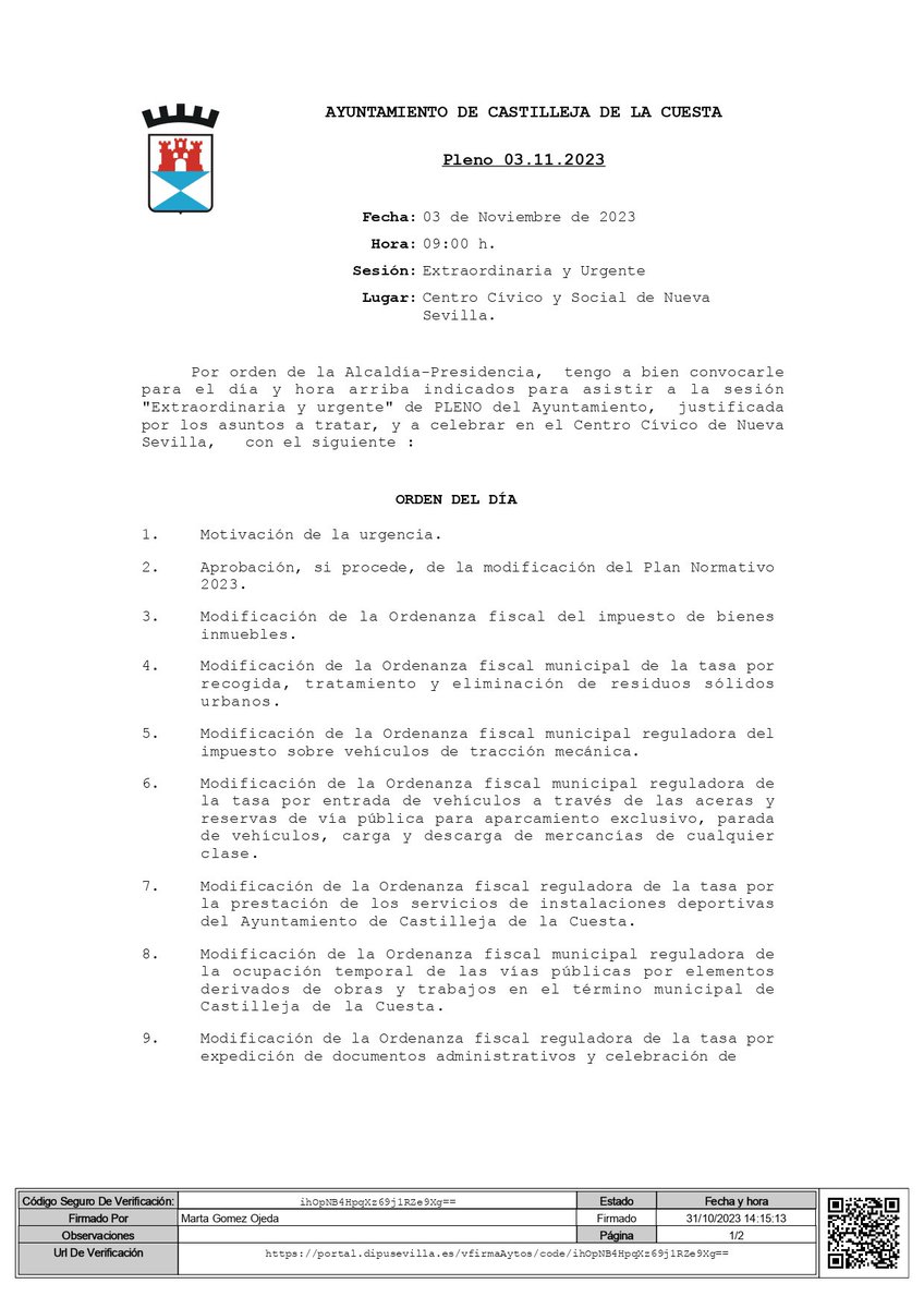 ADELANTECASTIL2's tweet photo. Os dejamos el Orden del día para el Plano Extraordinario y Urgente del 3 de noviembre. https://t.co/uWTHFecmg7
