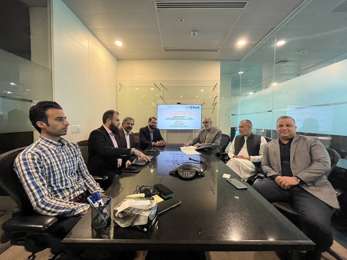 airblueairline's tweet photo. Airblue and Zong Team Join Forces for PTT Devices Agreement Signing Ceremony #PartnershipInAction #airblue #zong #pttdevice https://t.co/YaaXjXuYuK