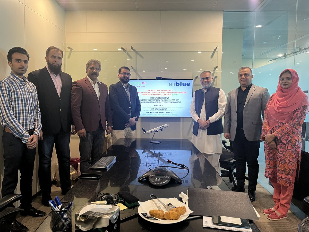 airblueairline's tweet photo. Airblue and Zong Team Join Forces for PTT Devices Agreement Signing Ceremony #PartnershipInAction #airblue #zong #pttdevice https://t.co/YaaXjXuYuK