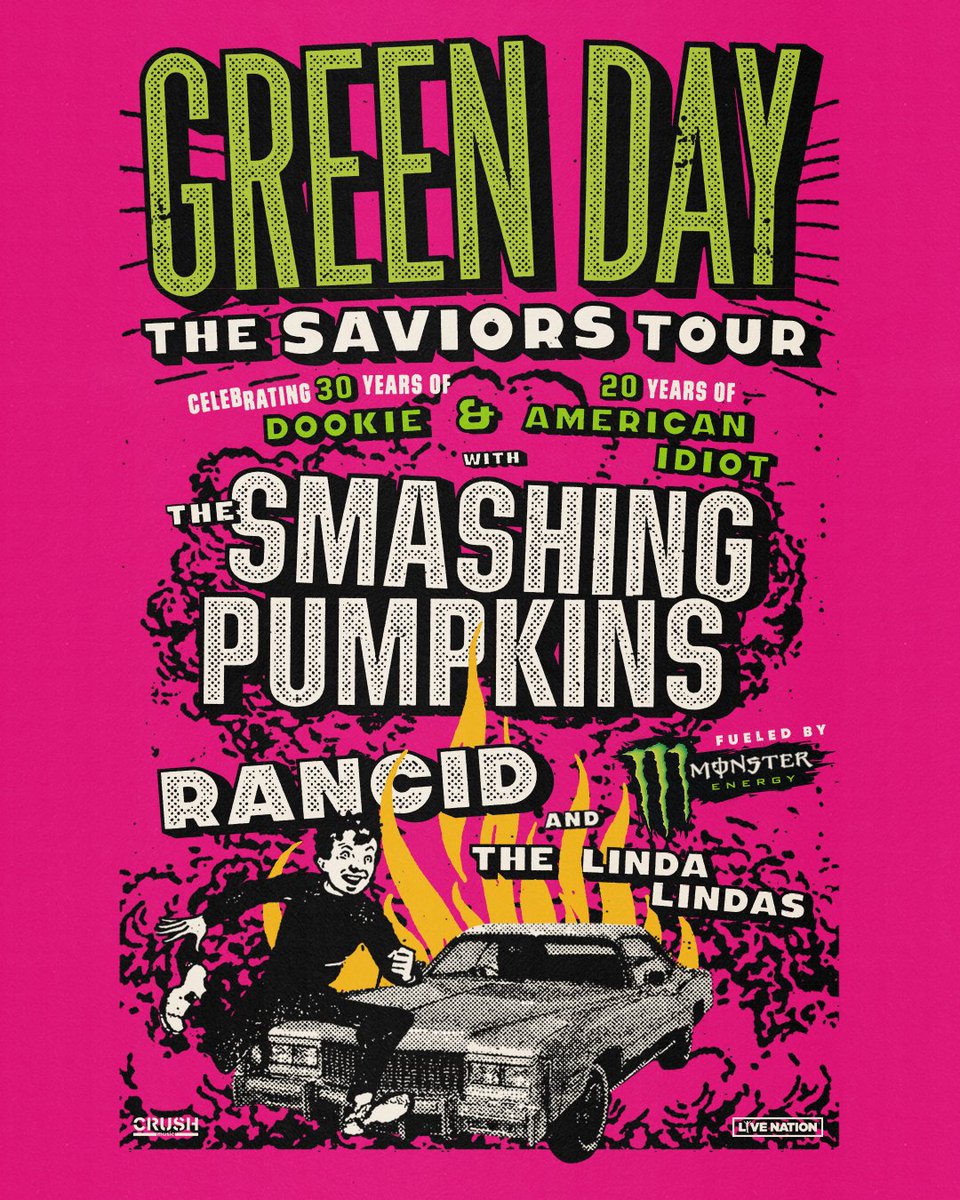 GreenDay's tweet image. It’s the moment you’ve been waiting for… taking The Saviors Tour on the road all summer long next year to celebrate 30 years of 'Dookie,' 20 years of 'American Idiot' + our new album 'Saviors'!!! greenday.com/tour fueled by @monsterenergy @monstermusic.