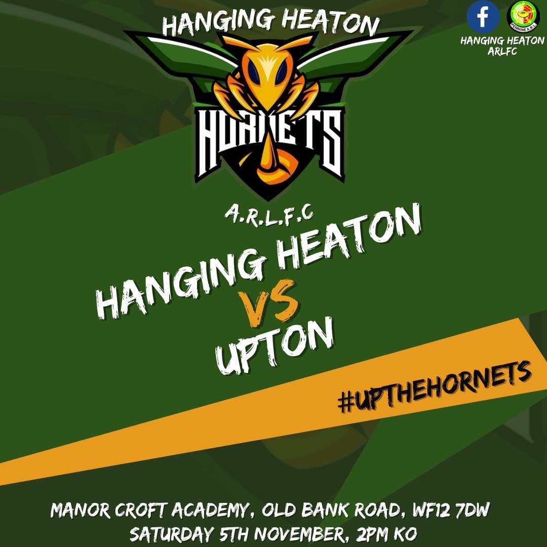 The lads are back in action this weekend after progressing to the next round of the cup last weekend, we look to carry on our winning ways in the league also as we host <a href="/UptonARLFC/">Upton ARLFC</a> at home on Saturday in what should be a great game 💥🔰🐝 #upthehornets