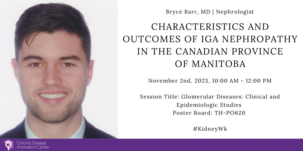 SevenOaksCDIC (@sevenoakscdic) on Twitter photo 🔔 Today at #KidneyWk, Dr <a href="/BryceBarr9/">Bryce Barr</a> will be presenting data from the Manitoba Glomerular Diseases Registry - a comprehensive database with linked biopsy + admin data. His poster is focused on the characteristics & outcomes of the sub-cohort with IgA nephropathy.
Poster # PO620 🔔 Today at #KidneyWk, Dr <a href="/BryceBarr9/">Bryce Barr</a> will be presenting data from the Manitoba Glomerular Diseases Registry - a comprehensive database with linked biopsy + admin data. His poster is focused on the characteristics & outcomes of the sub-cohort with IgA nephropathy.
Poster # PO620