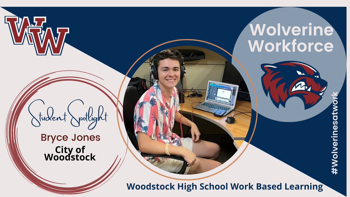 The WBL Student Spotlight this week is Bryce Jones.  Bryce is currently interning for the City of Woodstock and works with their marketing department on video production for their concert events.  Great job Bryce! #CTAEDelivers #WHSWBL #1Woodstock